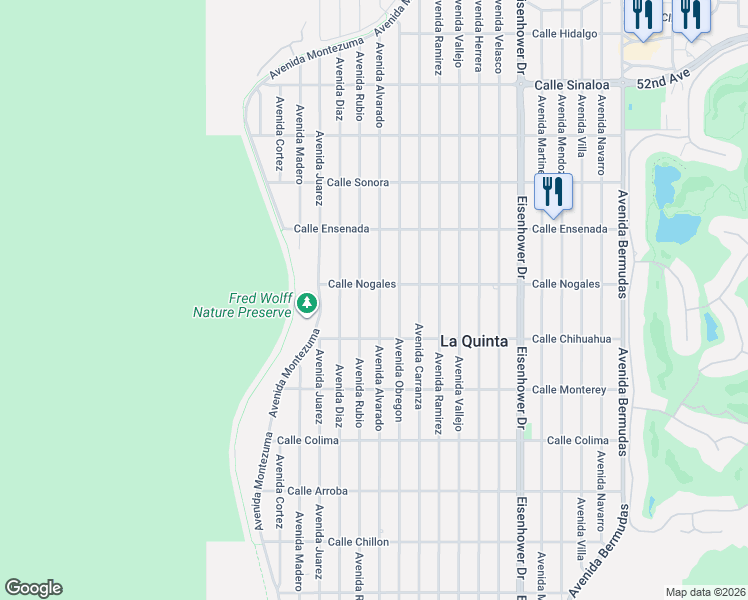 map of restaurants, bars, coffee shops, grocery stores, and more near 52865 Avenue Alvarado in La Quinta