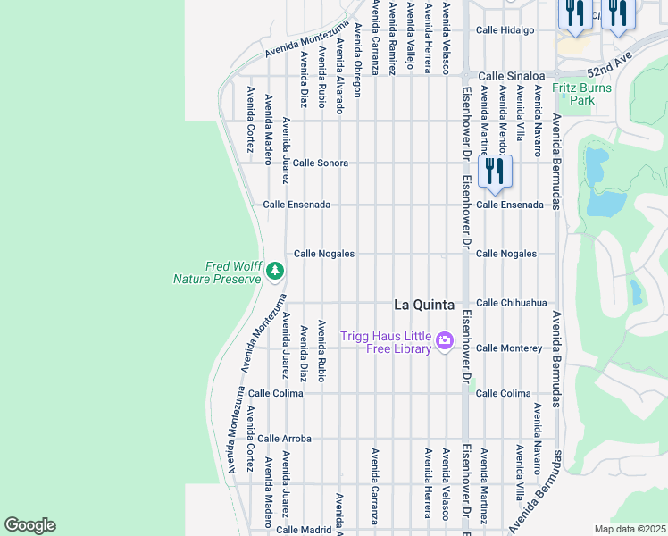 map of restaurants, bars, coffee shops, grocery stores, and more near 52815 Avenue Alvarado in La Quinta