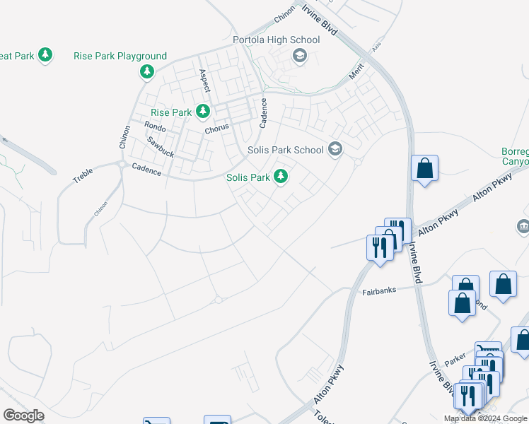 map of restaurants, bars, coffee shops, grocery stores, and more near 15310 Barranca Parkway in Irvine