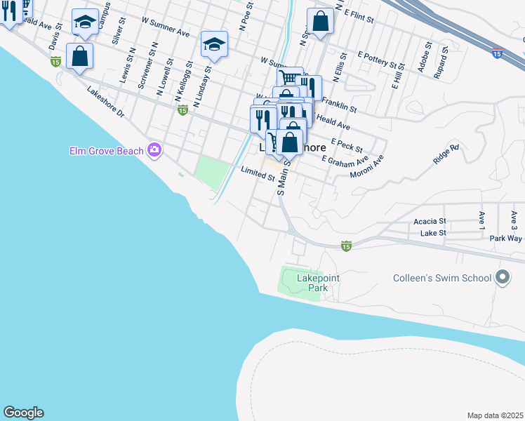 map of restaurants, bars, coffee shops, grocery stores, and more near 305 Line Street in Lake Elsinore