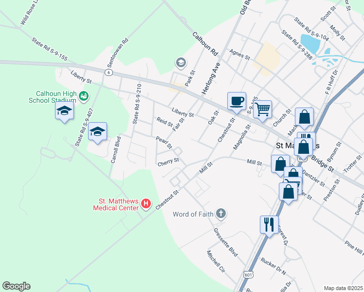 map of restaurants, bars, coffee shops, grocery stores, and more near 202 Pearl Street in Saint Matthews