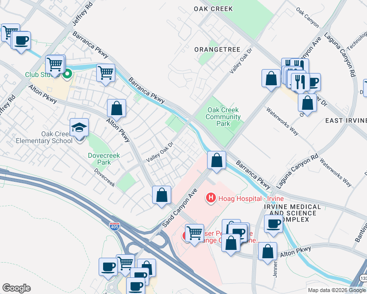map of restaurants, bars, coffee shops, grocery stores, and more near Sonata Street in Irvine