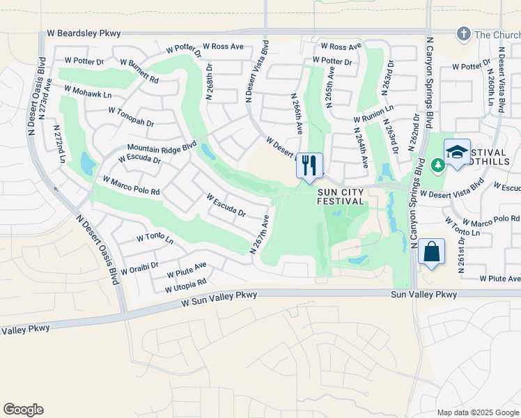 map of restaurants, bars, coffee shops, grocery stores, and more near 26720 West Escuda Drive in Buckeye