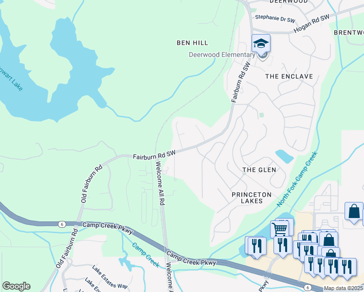 map of restaurants, bars, coffee shops, grocery stores, and more near 3391 Landings North Drive in Atlanta