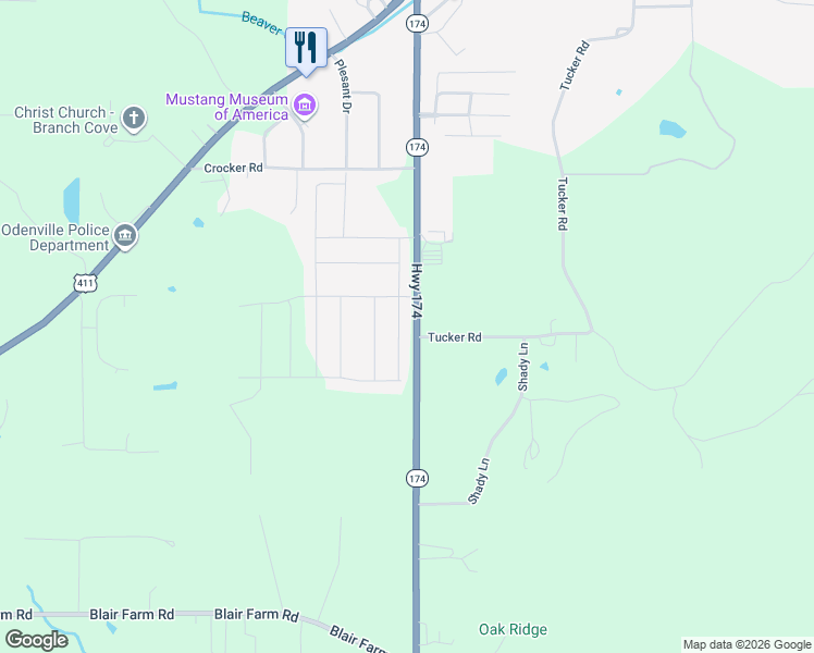map of restaurants, bars, coffee shops, grocery stores, and more near 265 Morning Mist Lane in Odenville