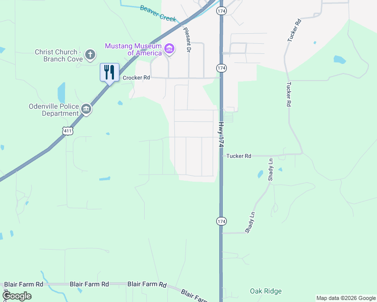 map of restaurants, bars, coffee shops, grocery stores, and more near 890 Hawthrone Lane in Odenville