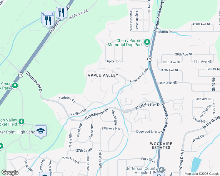 map of restaurants, bars, coffee shops, grocery stores, and more near 3015 Apple Valley Lane in Birmingham