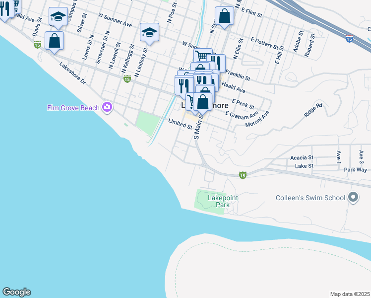 map of restaurants, bars, coffee shops, grocery stores, and more near 305 Line Street in Lake Elsinore