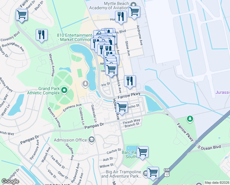 map of restaurants, bars, coffee shops, grocery stores, and more near 2790 Howard Avenue in Myrtle Beach