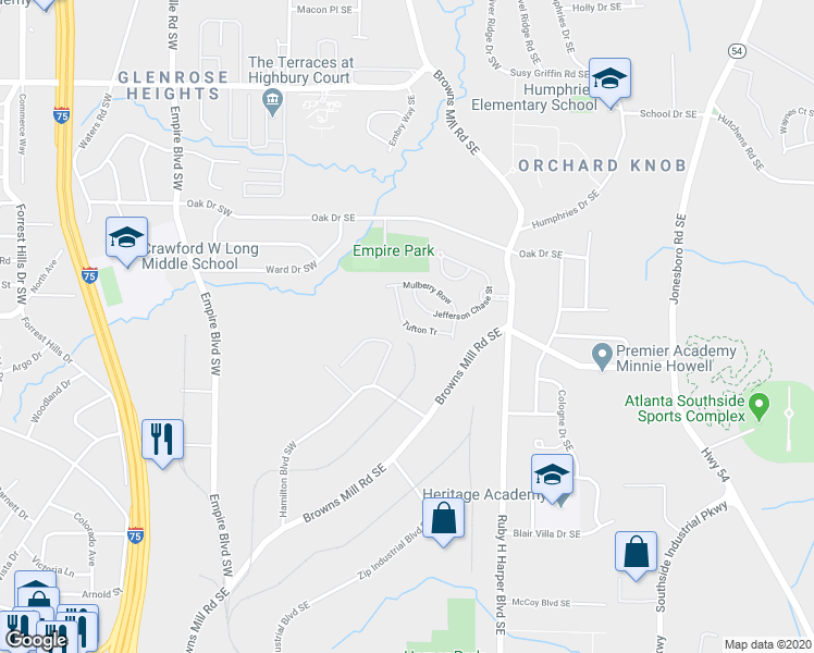 map of restaurants, bars, coffee shops, grocery stores, and more near 468 Tufton Tr in Atlanta