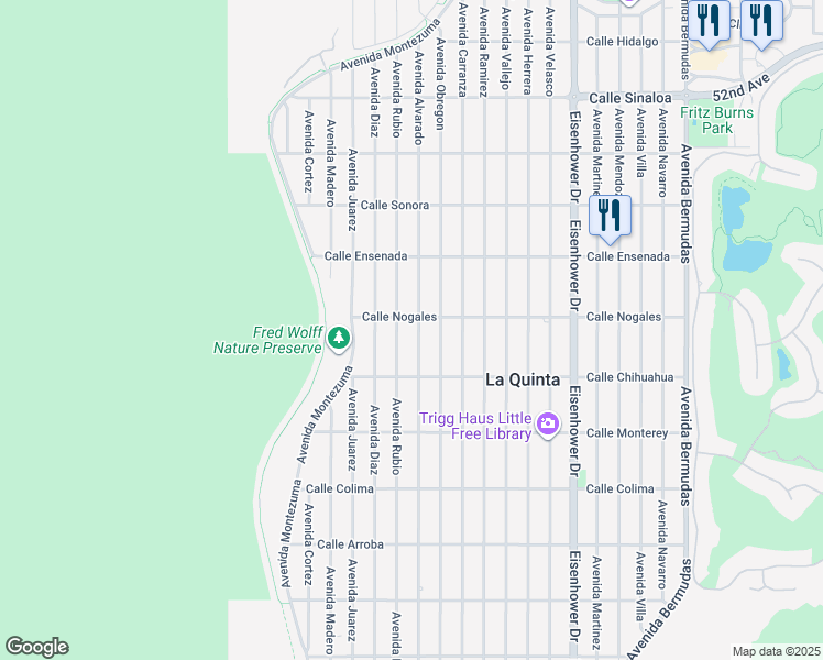 map of restaurants, bars, coffee shops, grocery stores, and more near 52801 Avenue Alvarado in La Quinta