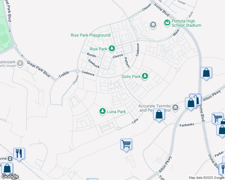 map of restaurants, bars, coffee shops, grocery stores, and more near 145 Sora in Irvine
