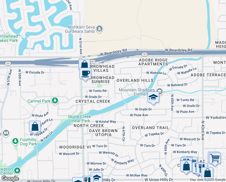 map of restaurants, bars, coffee shops, grocery stores, and more near 19822 North 48th Lane in Glendale