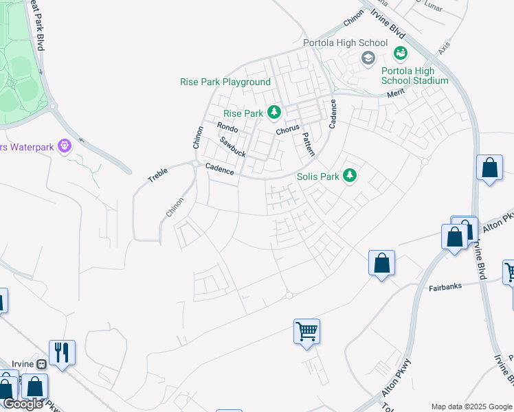 map of restaurants, bars, coffee shops, grocery stores, and more near 171 Junco in Irvine