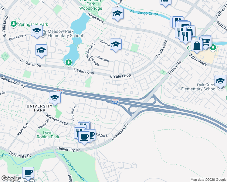 map of restaurants, bars, coffee shops, grocery stores, and more near in Irvine