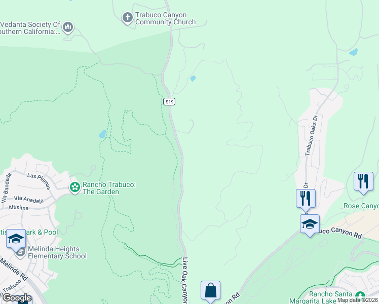 map of restaurants, bars, coffee shops, grocery stores, and more near 20482 Live Oak Canyon Road in Trabuco Canyon