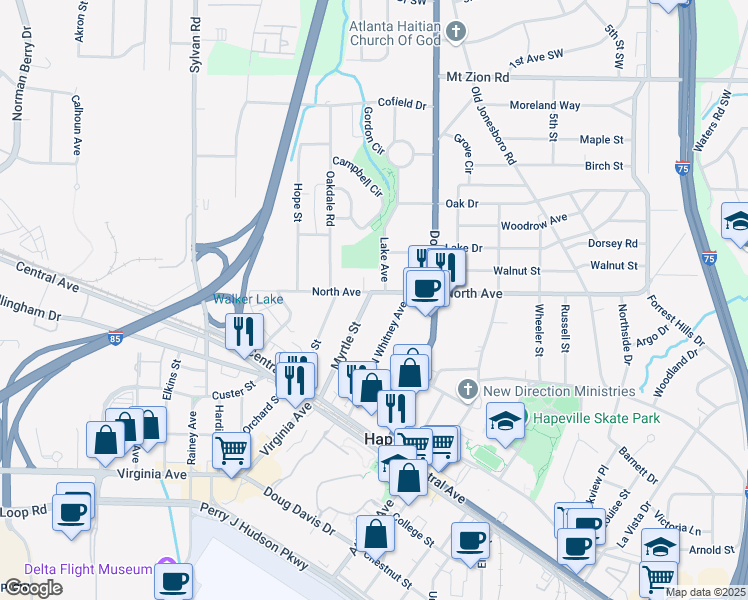 map of restaurants, bars, coffee shops, grocery stores, and more near 680 North Avenue Northeast in Atlanta