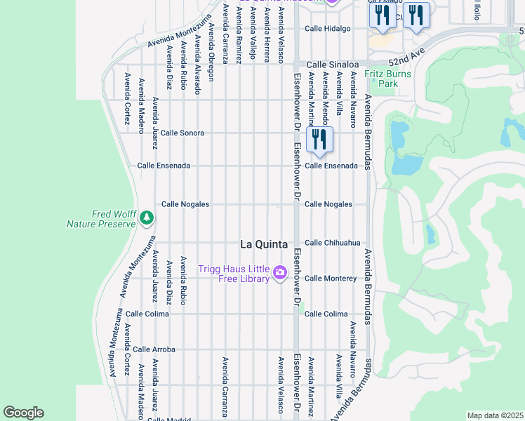 map of restaurants, bars, coffee shops, grocery stores, and more near 52795 Avenue Herrera in La Quinta