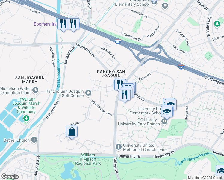 map of restaurants, bars, coffee shops, grocery stores, and more near 74 Navarre in Irvine