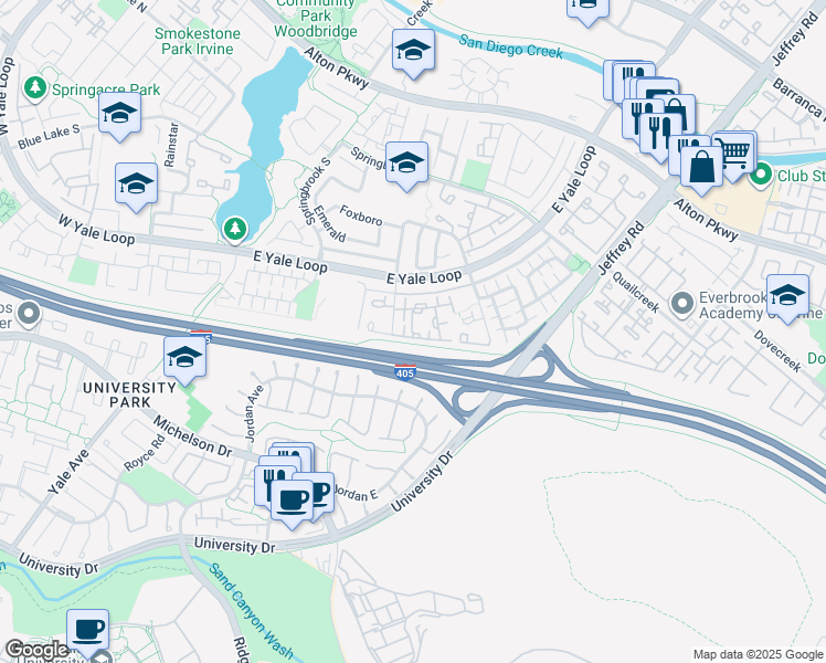 map of restaurants, bars, coffee shops, grocery stores, and more near 36 Greenmoor in Irvine