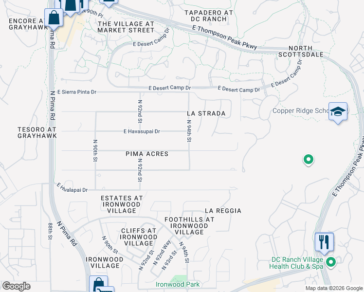 map of restaurants, bars, coffee shops, grocery stores, and more near 9267 East Diamond Rim Drive in Scottsdale