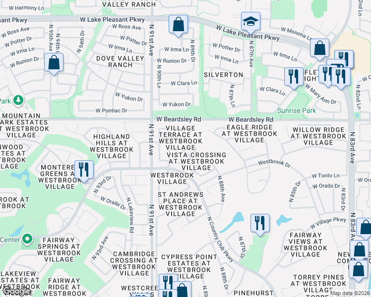 map of restaurants, bars, coffee shops, grocery stores, and more near 9021 West Marco Polo Road in Peoria