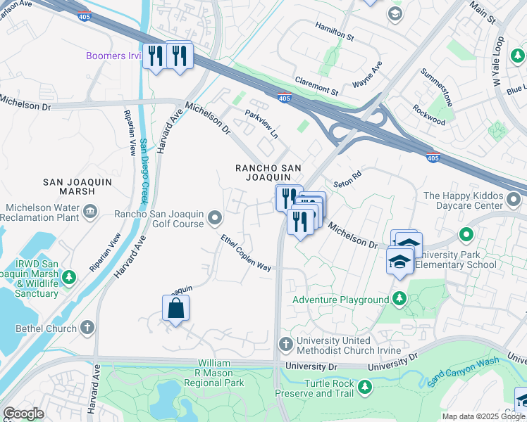 map of restaurants, bars, coffee shops, grocery stores, and more near 74 Navarre in Irvine
