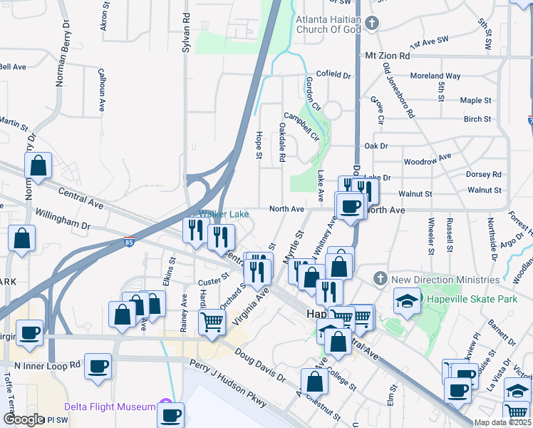 map of restaurants, bars, coffee shops, grocery stores, and more near 754 North Avenue Northwest in Atlanta