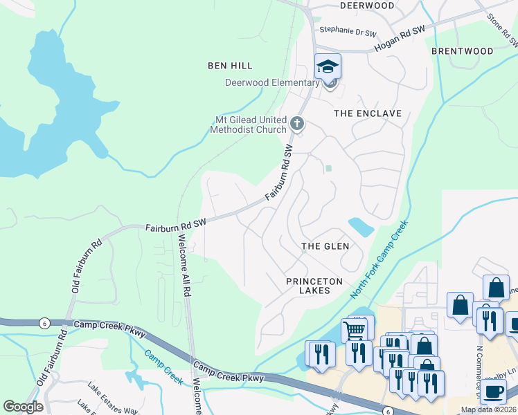 map of restaurants, bars, coffee shops, grocery stores, and more near 3149 Welmingham Drive Southwest in Atlanta