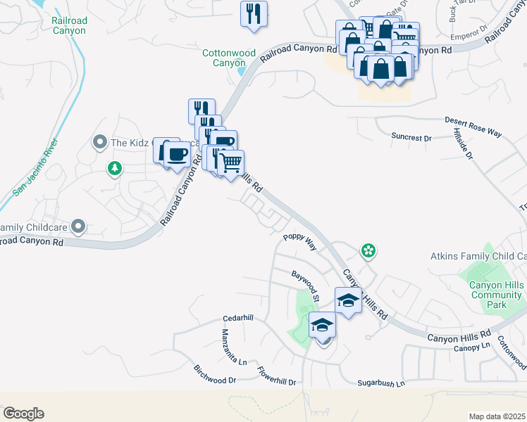 map of restaurants, bars, coffee shops, grocery stores, and more near Unnamed Road in Lake Elsinore