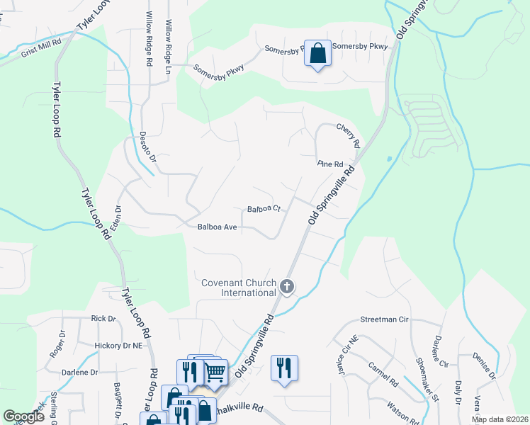 map of restaurants, bars, coffee shops, grocery stores, and more near 5541 Balboa Court in Pinson