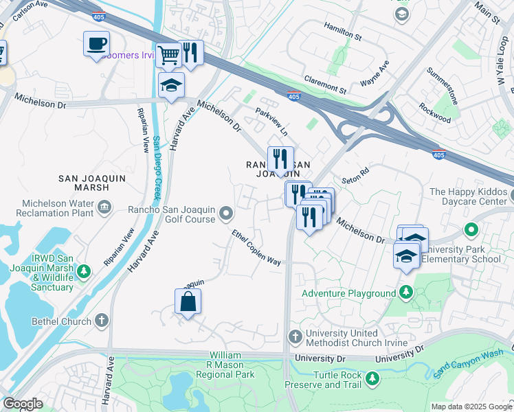 map of restaurants, bars, coffee shops, grocery stores, and more near 30 Navarre in Irvine