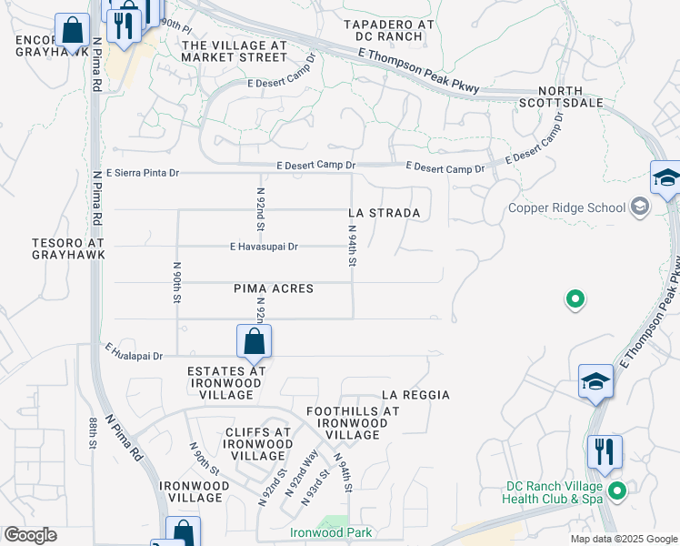 map of restaurants, bars, coffee shops, grocery stores, and more near 9267 East Diamond Rim Drive in Scottsdale