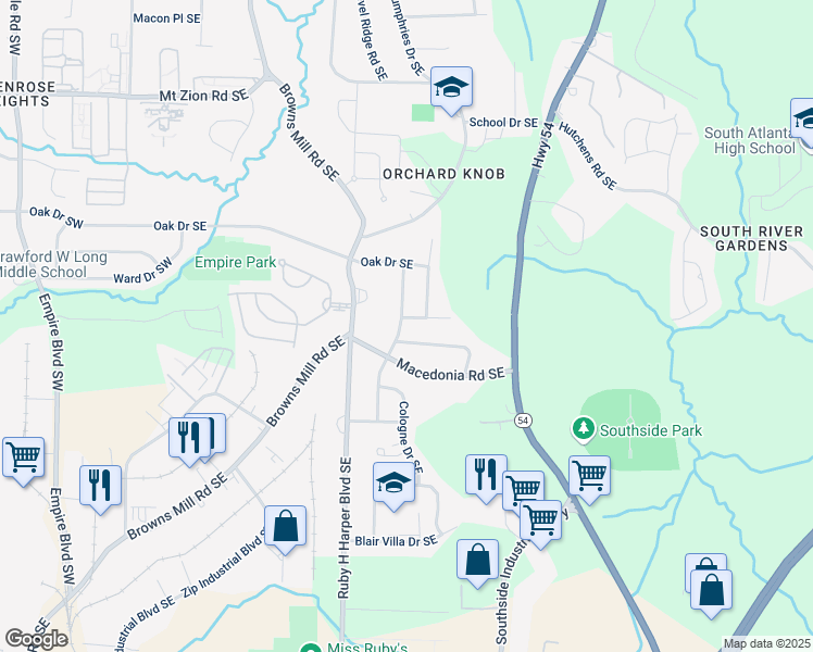 map of restaurants, bars, coffee shops, grocery stores, and more near 367 Belgarde Place Southeast in Atlanta