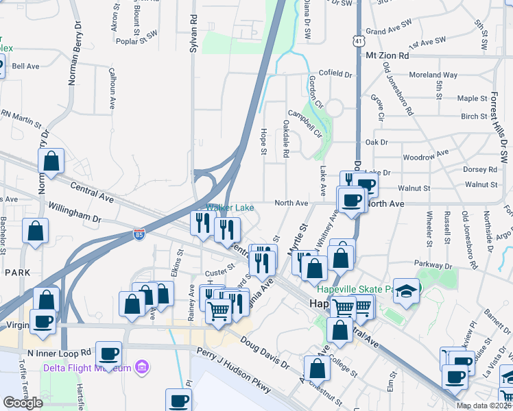 map of restaurants, bars, coffee shops, grocery stores, and more near 3264 Springhaven Avenue in Hapeville