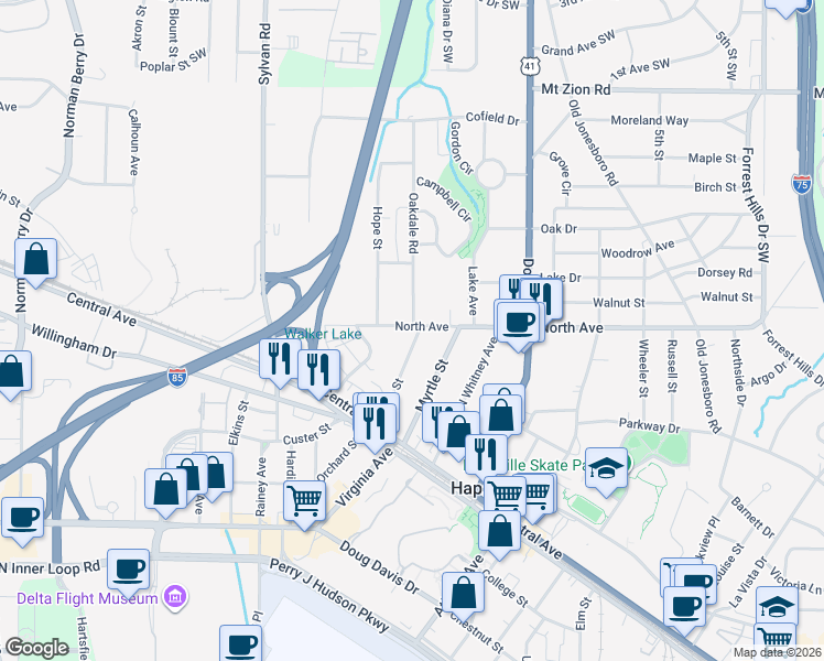 map of restaurants, bars, coffee shops, grocery stores, and more near 3284 Sims Street in Atlanta