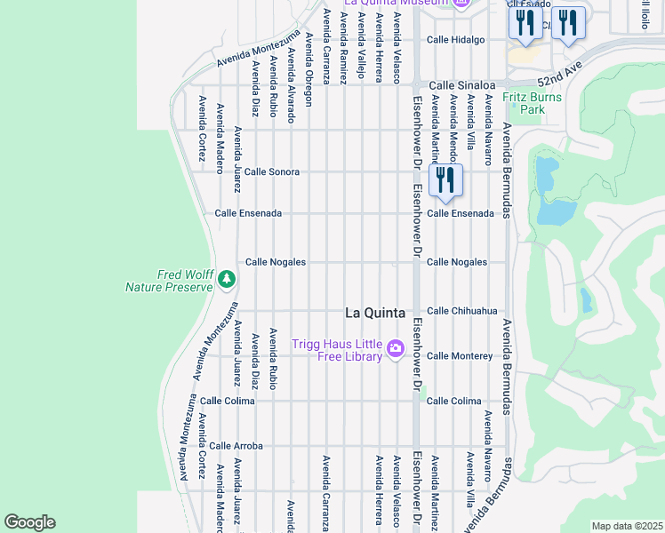 map of restaurants, bars, coffee shops, grocery stores, and more near 52770 Avenue Carranza in La Quinta
