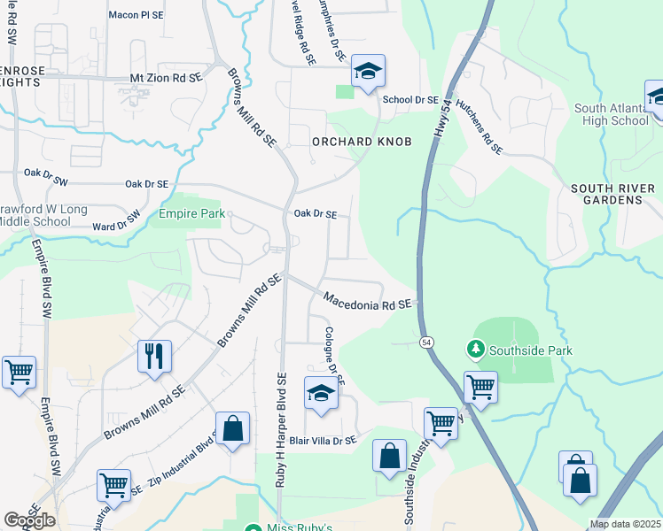 map of restaurants, bars, coffee shops, grocery stores, and more near 367 Belgarde Place Southeast in Atlanta