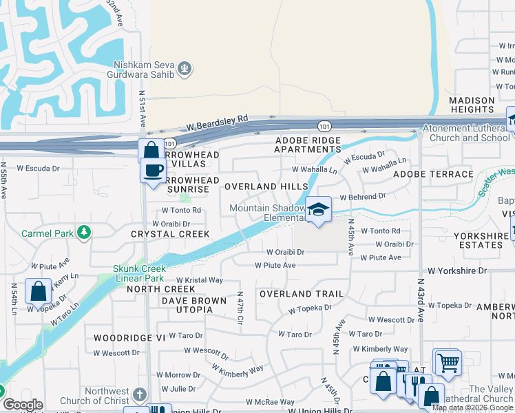 map of restaurants, bars, coffee shops, grocery stores, and more near 19802 North 47th Lane in Glendale