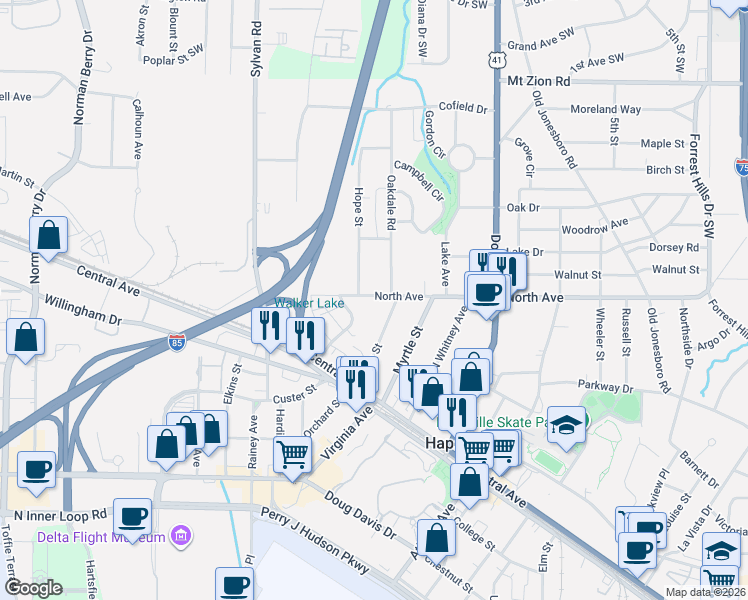 map of restaurants, bars, coffee shops, grocery stores, and more near 3284 Stillwood Drive in Atlanta