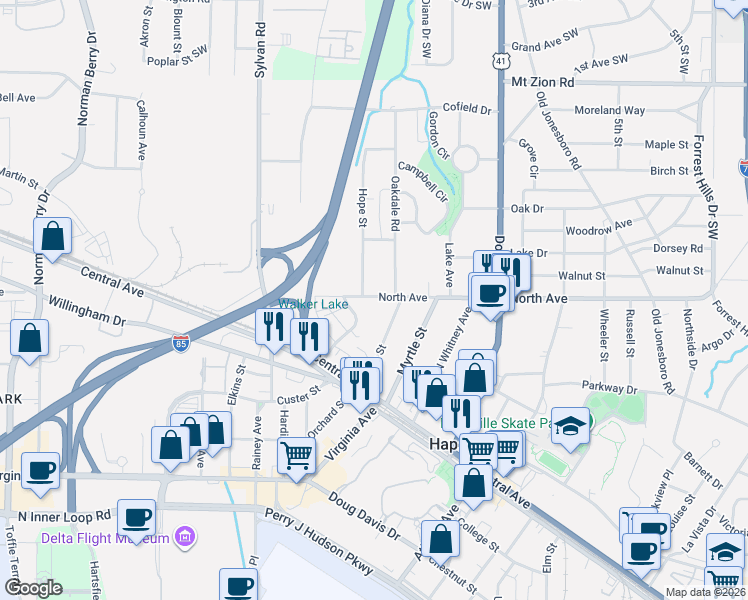 map of restaurants, bars, coffee shops, grocery stores, and more near 3284 Stillwood Drive in Atlanta
