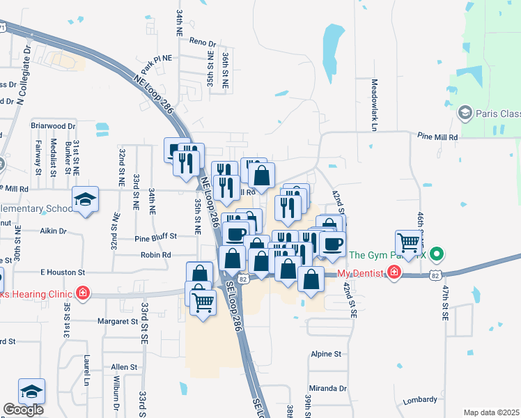map of restaurants, bars, coffee shops, grocery stores, and more near 3700 Lamar Avenue in Paris