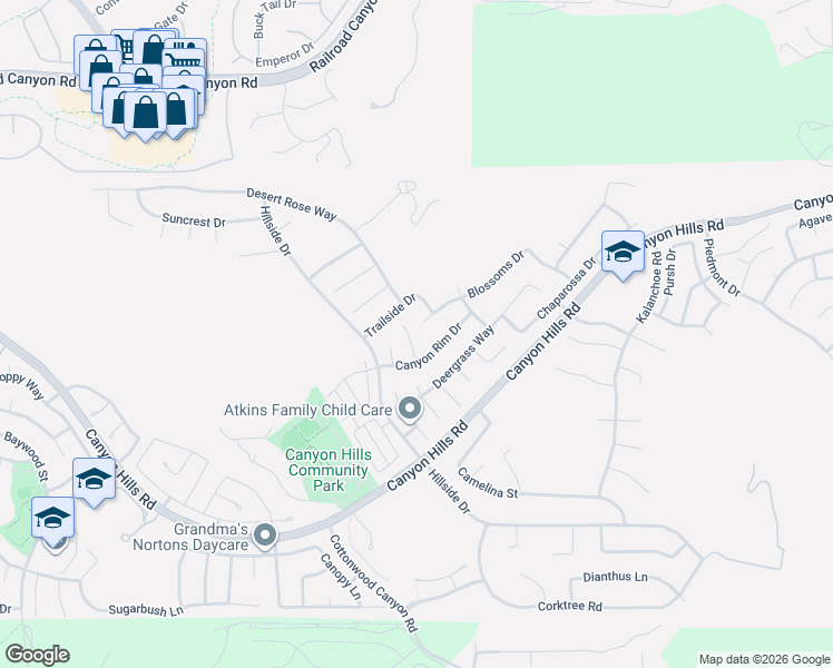 map of restaurants, bars, coffee shops, grocery stores, and more near 34278 Torrey Pines Court in Lake Elsinore