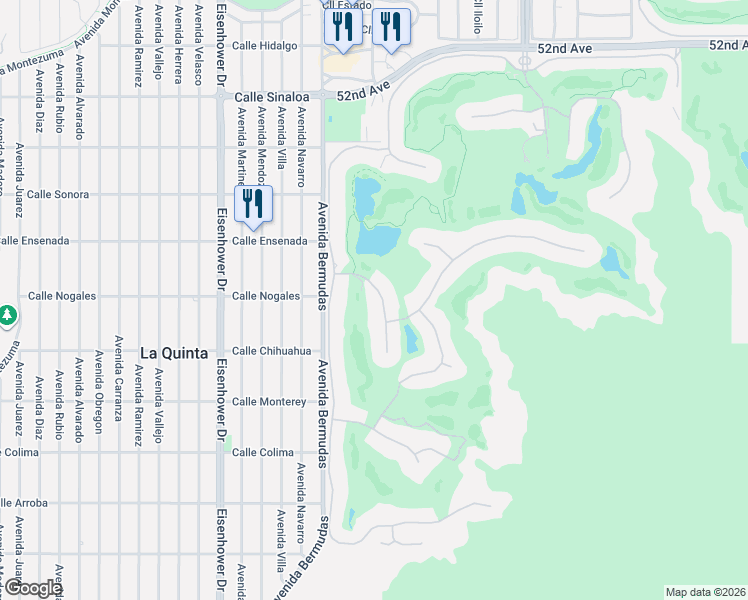 map of restaurants, bars, coffee shops, grocery stores, and more near 52765 Claret Cove in La Quinta