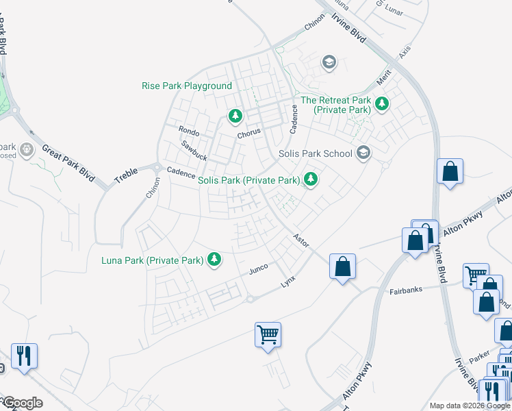 map of restaurants, bars, coffee shops, grocery stores, and more near 224 Lexford in Irvine