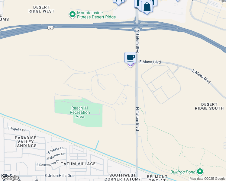 map of restaurants, bars, coffee shops, grocery stores, and more near 4555 East Mayo Boulevard in Phoenix