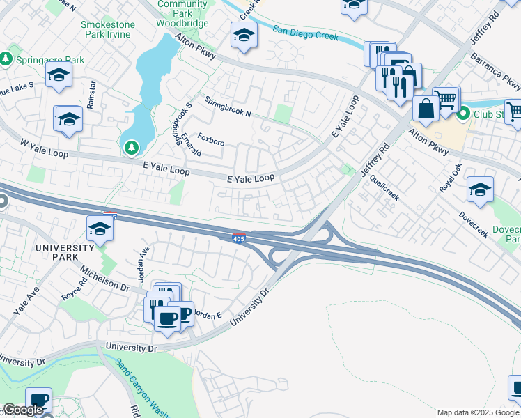 map of restaurants, bars, coffee shops, grocery stores, and more near 164 Greenmoor in Irvine