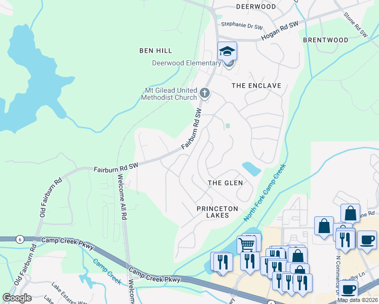 map of restaurants, bars, coffee shops, grocery stores, and more near 3216 Saville Street Southwest in Atlanta
