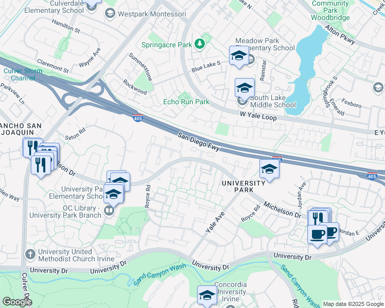 map of restaurants, bars, coffee shops, grocery stores, and more near 9 Banyan Tree in Irvine