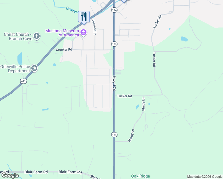 map of restaurants, bars, coffee shops, grocery stores, and more near 25 Cottage Lane in Odenville
